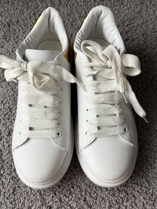 Alexander McQueen Shoes - Alexander McQueen White Platform Sneakers with Gold Heel